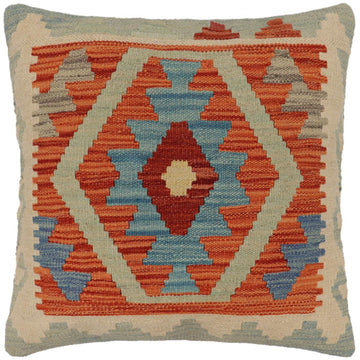 handmade Traditional Pillow Rust Blue Hand-Woven SQUARE 100% WOOL  Hand woven turkish pillow  PILLOW